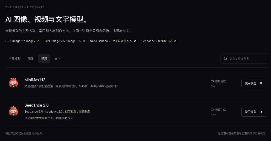 意流模型目录中的视频入口