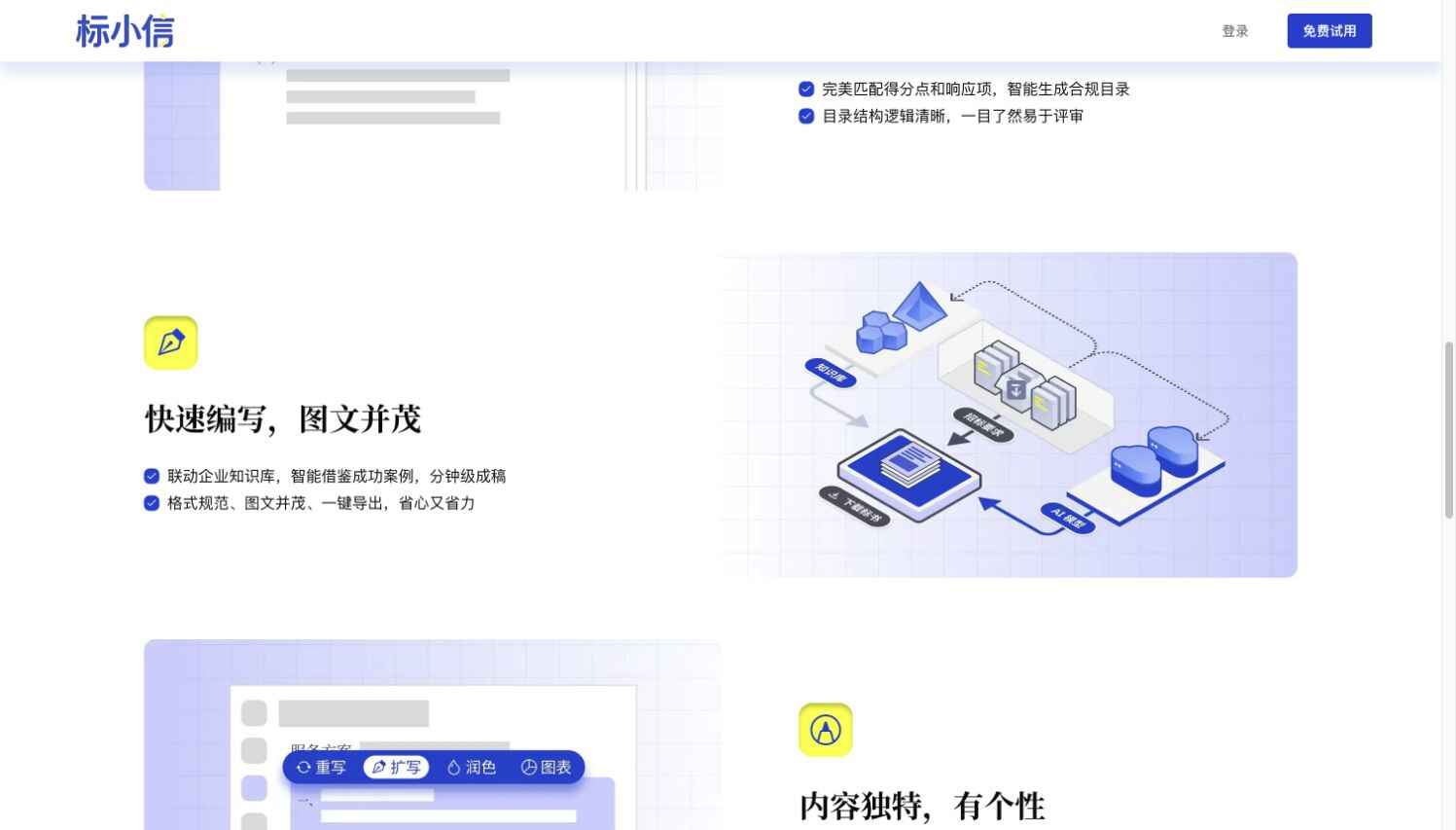 标小信的企业知识库与正文生成示意